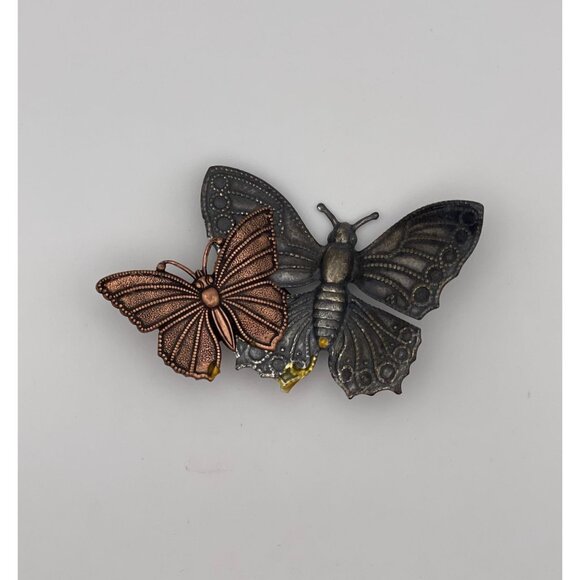 Vintage Butterflies Brooch 3" Oxidized Silver Tone Copper Tone - Picture 1 of 10